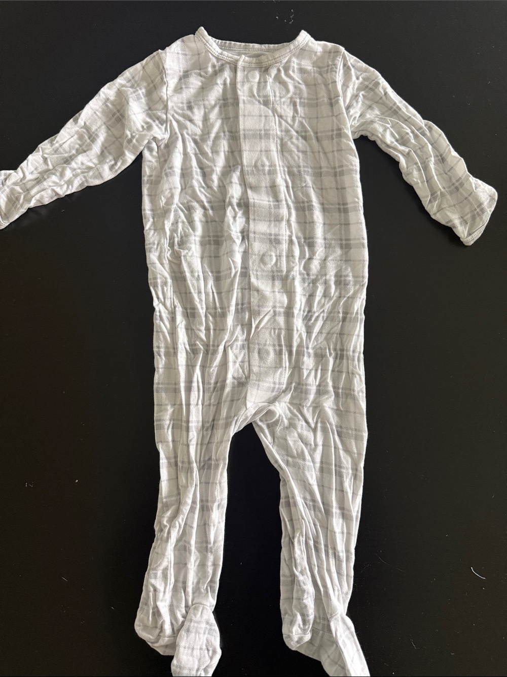 Magnetic Me White Footed One-Piece with Light Gray Plaid